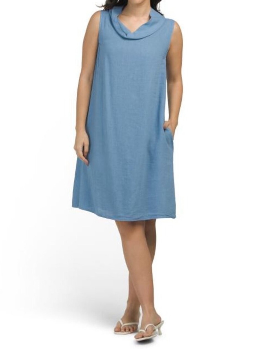KAKTUS Made In Italy Linen Blend Cowl Neck Mini Dress